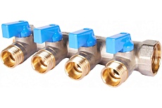 Коллектор с шаровыми кранами STOUT Smb 6211 341204 3/4&quot;, 4 отвода 1/2&quot;, синие ручки RG0091AACQNHBU