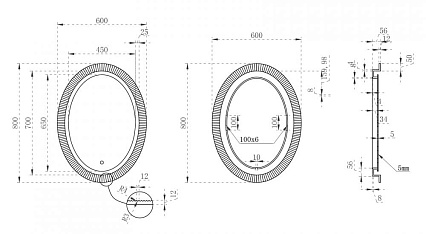 Зеркало Abber Stein 60 см с подсветкой, белый AS6601