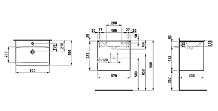 Тумба с раковиной Laufen Palace 60х45х54 см с раковиной Slim, белый глянцевый