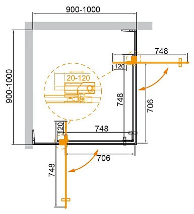 Душевой уголок Cezares SLIDER-A-2-90/100-GRIGIO-Cr 90/100x90/100 серый, хром