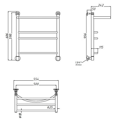 Полотенцесушитель водяной Aquanet Romeo(г2) 50x60 см, с верхней полкой