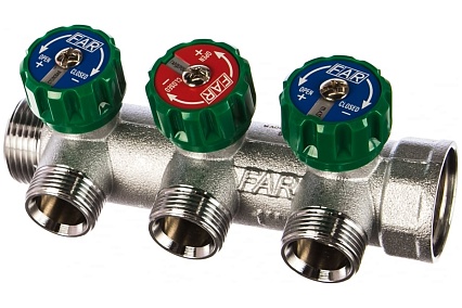 Регулирующий коллектор FAR 1" (ВР-НР) с 3 отв. 3/4" НР (заглушка для коллектора FK 4150 1 в комплекте) FK 3822 13441