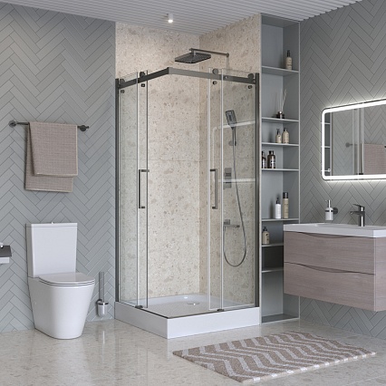 Душевой уголок BelBagno MARINO-2-A-2-90-C-GM 90x90 прозрачный, оружейная сталь