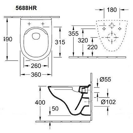 Подвесной унитаз Villeroy&Boch O.Novo 5688HR01 безободковый, с микролифтом