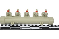 Коллектор с шаровыми кранами Lammin ppr вр 32x1/2x5 7/1 серый Lm31082515032G