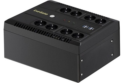 Источник бесперебойного питания Exegate NEO NNB-800.LED.AVR.8SH.CH 800VA 480W, LED, AVR, 8*Schuko, 4*USB-порта для зарядки, Black 293854