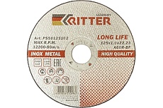 Круг отрезной по металлу и нержавеющей стали LongLife HQ (125х1х22.2 мм; A60R-BF-T41) RITTER PS50125102