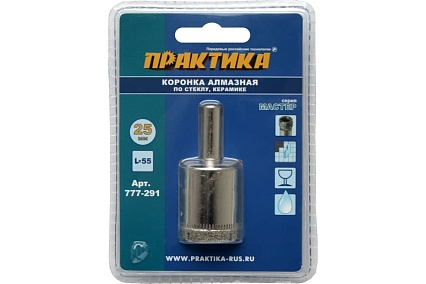 Коронка алмазная по стеклу и керамике (25 мм) Практика 777-291