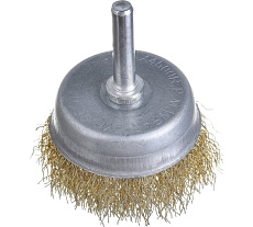 Щетка чашка со шпилькой (50 мм; латунированная витая проволока) для дрели Кедр 208027