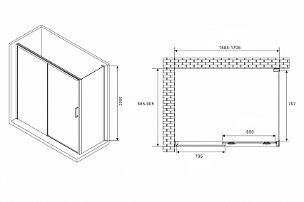 Душевой уголок Abber Komfort AG93170-S92 170x90 профиль хром