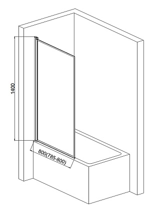 Шторка для ванны AQUAme AQM2859-L 80x140 левая, прозрачное стекло, черный