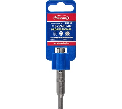 Бур по бетону Tsunami PROFESSIONAL Cross 6х260/210 мм, SDS-plus T10610300006260
