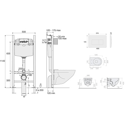 Подвесной унитаз с инсталляцией Valsir Winner S KIT VSMG 7334GM Slim P1, 4в1, кнопка золото матовое