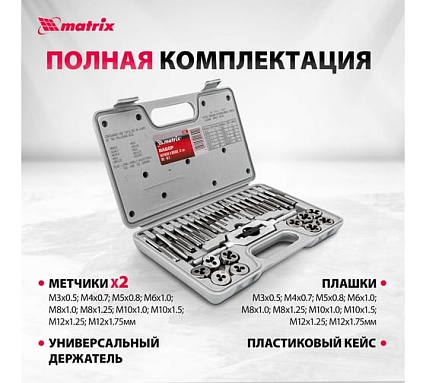 Набор метчиков и плашек 31 предмет Matrix MASTER 77337