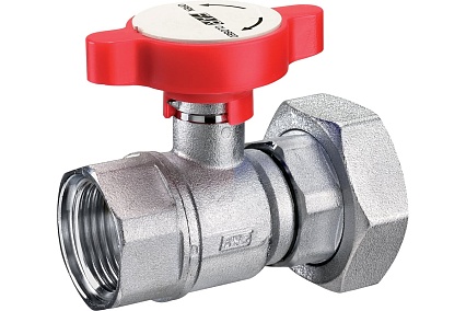 Шаровой кран FAR 1"х1 1/2", хром, с накидной гайкой, красная ручка FS 3060 1R