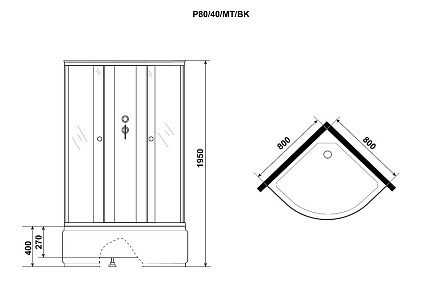 Душевая кабина Niagara Promo P80/40/MT/BK 80x80 стекло матовое, без крыши и г/м