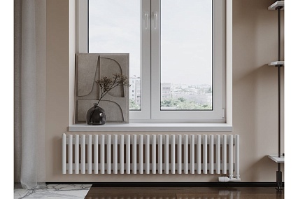 Трубчатый радиатор с круглой трубой 32 мм GUARDO Torre 3D 300 мм высота, 3D-0300-24 BK-VER R9016(M)