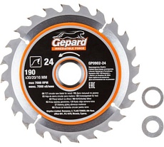 Диск пильный по дереву 190х30/20/16 мм, 24 зуба Gepard GP0902-24