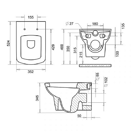 Подвесной унитаз Turavit Plaza PLZ 1710+0403/2100 с микролифтом