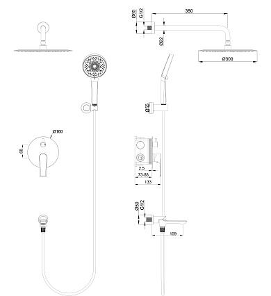 Душевой набор Wonzon&Woghand Brilliant WW-88939079-MB черный матовый