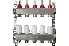 Коллекторная группа ONDO нержавеющая сталь, 5 выходов, в сборе с расходомерами и термостатическими клапанами без сливных кранов и воздухоотводчиков BKGWDV05