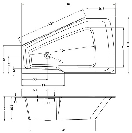 Акриловая ванна Riho Rethink Space 180x110 R белый глянец B115001005