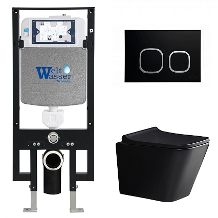 Комплект Weltwasser 10000010518 унитаз Gelbach 041 MT-BL + инсталляция + кнопка Amberg RD-BL