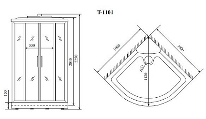 Душевая кабина Timo Standart T-6601 Black 100x100, четверть круга, черный