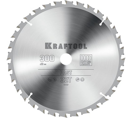 Диск пильный по дереву Kraftool Fast 300x30 мм, 32Т 36950-300-30
