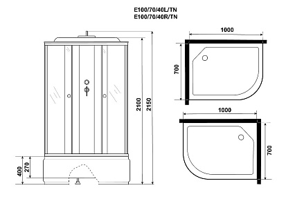 Душевая кабина Niagara Eco E100/70/40L/TN 100x70 стекло тонированное, без г/м, L