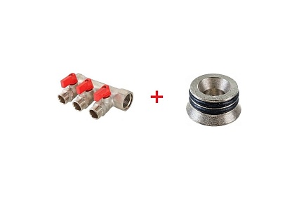 Комплект Valtec _18 VI7 Коллектор с отсекающими кранами, 1x3 вых. 1/2 нар. VTc.580.N.0603 + Адаптер д/коллектора /конус-плоскость/ 1/2 VTc.701.N.04 VT.VI7.K18.5800603.701