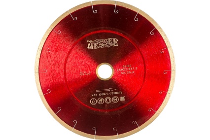 Диск алмазный сплошная кромка с микропазом G/L J-slot по граниту 250D-1.6T-7.5W-25.4/32 Messer 01-24-250