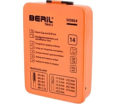 Набор метчиков и сверл Beril М3-М8, 1,0-7,0мм, 14 предметов, метал/ф 523014 13688