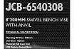 Тиски стальные поворотные с наковальней JCB 8", 200мм JCB-6540308(58992)