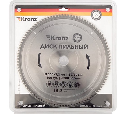 Диск пильный по дереву 305x32/30 мм, 100 зубьев Kranz KR-92-0136