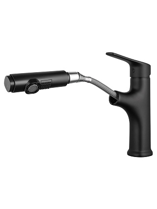 Смеситель для раковины Wonzon&Woghand WW-AE4151-MB выдвижной излив, черный матовый