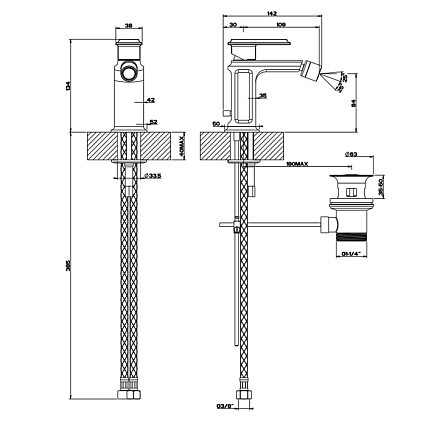 Смеситель для биде Gessi Eleganza 46007#080 с донным клапаном, золото