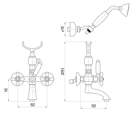 Смеситель для ванны Migliore Princeton Plus ML.PRP-8002.CR с душем, хром