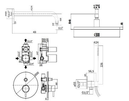 Душевой набор Paffoni Light KITLIG015HGKING душ 30 см, медовое золото