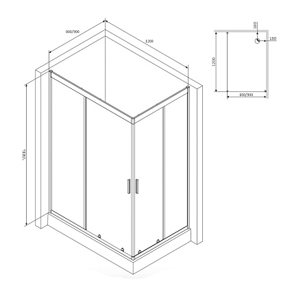 Душевой уголок Am.Pm Gem W90G-404-120280-MT 120x80 прозрачный, хром матовый