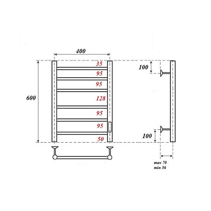 Полотенцесушитель электрический Point PN10846 П6 40x60 диммер справа, хром