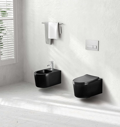 Подвесной унитаз SET Aquatek Мия-MB-049 4в1, кнопка черный матовый