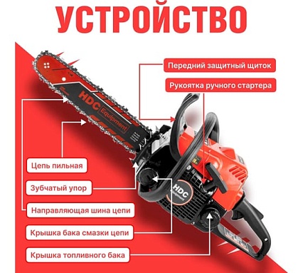 Бензопила HDC HD-C180 шина 35 см (14), 3/8 LP, 1.3 мм, 50 зв.HD6210-2