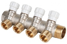 Коллектор MVI латунный с регулирующими вентилями 1"x3/4"x4 выхода MM.404.0605