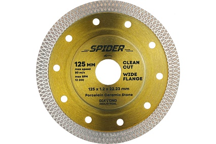 Диск алмазный по керамограниту ультратонкий X-тип SPIDER 125x10x1.2x22.23 мм Diamond Industrial DIDX125ST