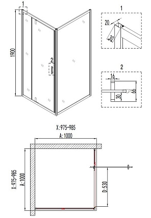 Душевой уголок Niagara Nova NG- 6802-08 Black 100x100 прозрачный, черный