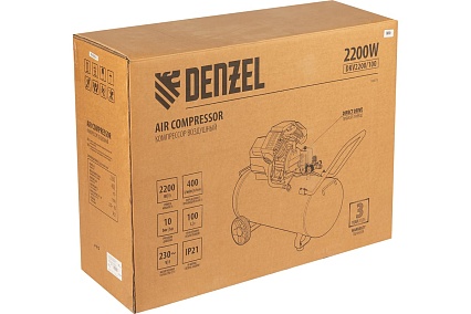 Воздушный компрессор Denzel DKV2200/100,Х-PRO 2.2 кВт, 400 л/мин, 100л 58079