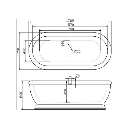 Акриловая ванна BelBagno BB03 176x79 см