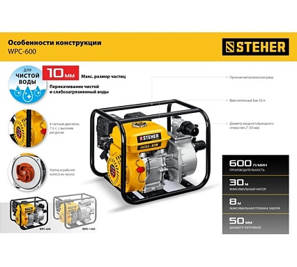 Бензиновая мотопомпа Steher 600 л/мин WPC-600