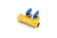 Коллектор Tiemme НВ 1', 2х1/2'х16 Н 36 мм, с кранами 1820006 /1832G160402